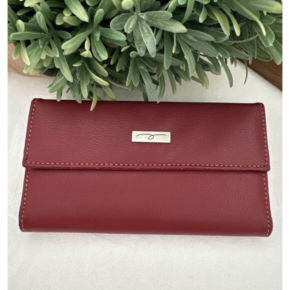 Clutch Wallet Bag Multi Space Bright Red Card Holder Women’s Red Leather - Picture 1 of 13